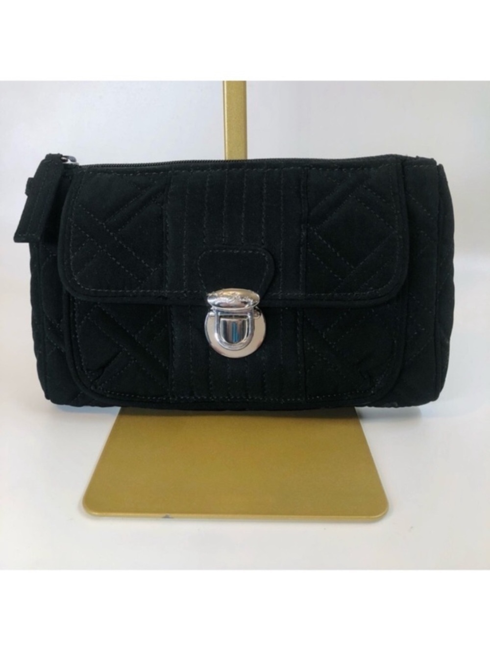 Vera Bradley Black Quilted Clutch with Silver Clasp
